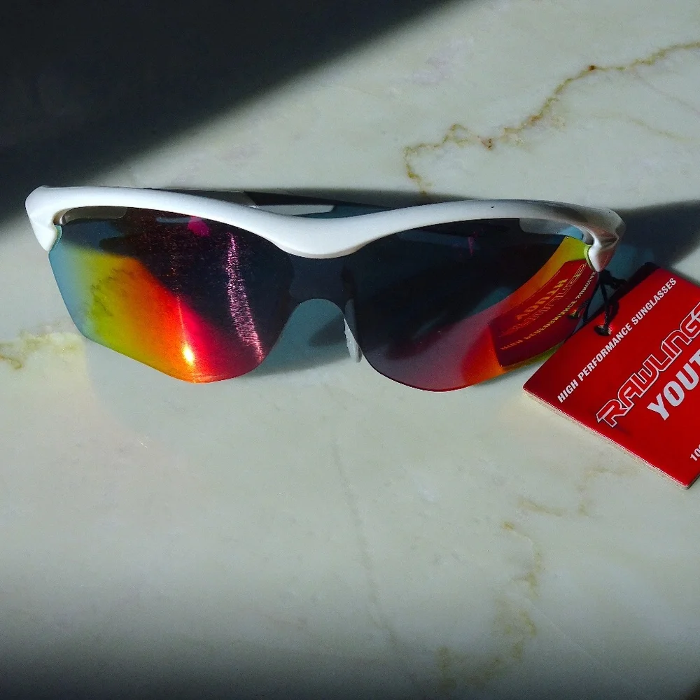 New Rawlings High Performance Youth Sunglasses White Half-Rim Rainbow Shield